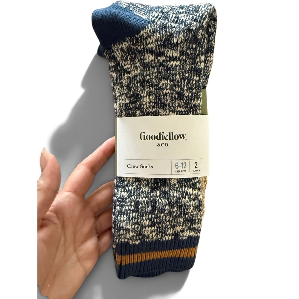 Goodfellow & Co Men's Crew Socks 2 Pack Marled Knit Blue Tan Size 6-12 NWT